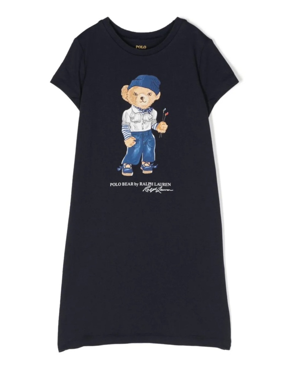 Polo Ralph Lauren Bear Tee Dress  Cotton Jersey Short Sleeve Navy Blue Girl S(7)